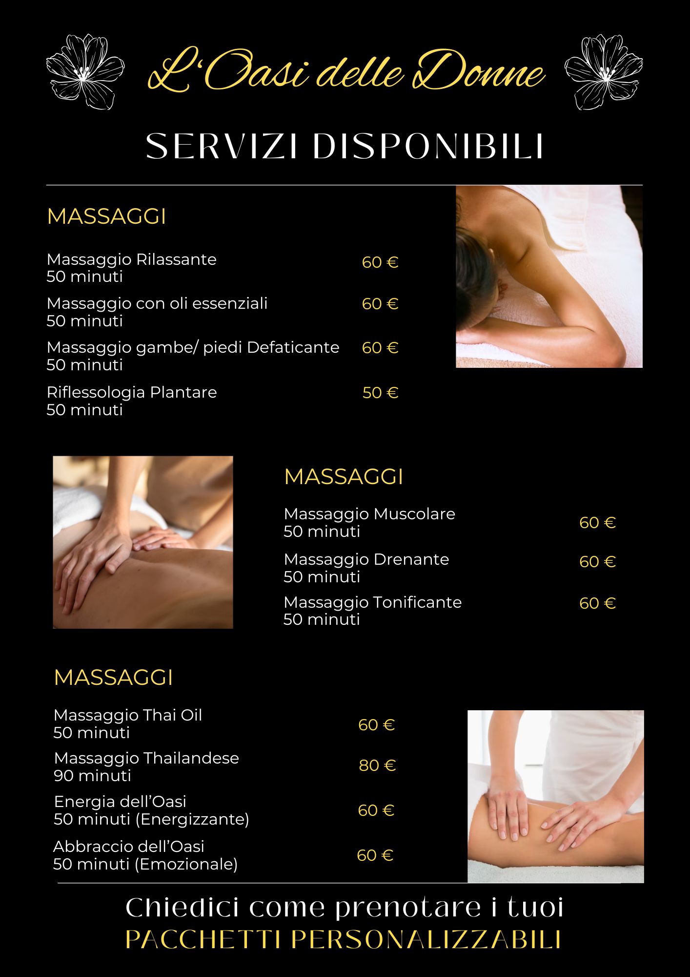 Listino prezzi Oasi delle Donne